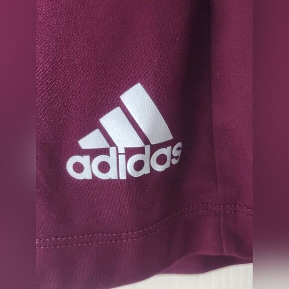 Adidas M Burgundy Logo Elastic Waist Cord Pockets Men's Sport Shorts - Picture 4 of 9